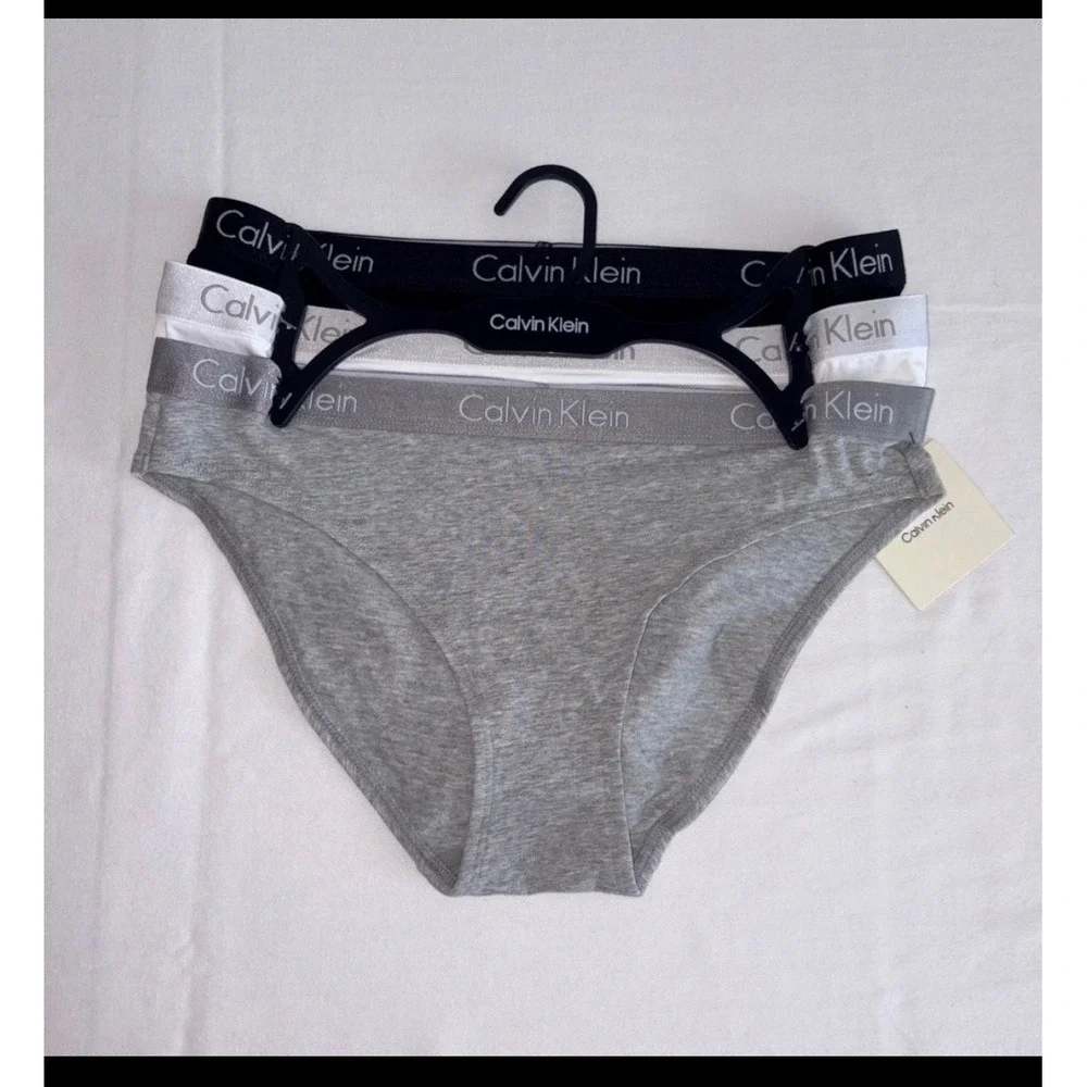 Calvin Klein Bikini Panties medium NEW 3-Pack Logo Waistband Cotton Blend gray